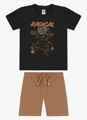 Rovi Kids - Conjunto Camiseta com Bermuda Infantil Preto - ROVI KIDS