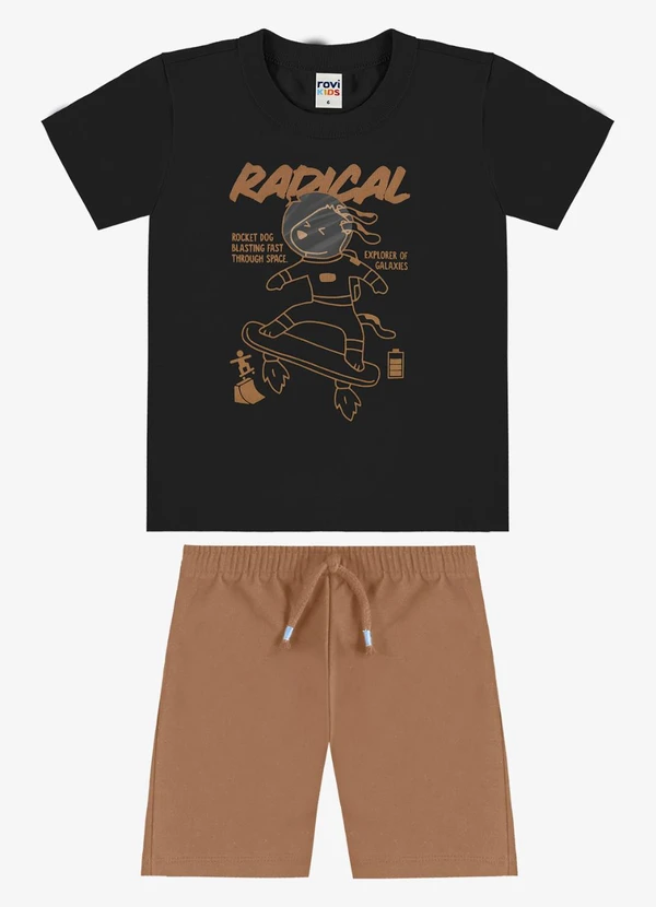 Rovi Kids - Conjunto Camiseta com Bermuda Infantil Preto