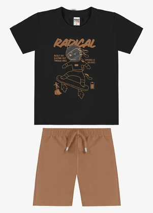Rovi Kids - Conjunto Camiseta com Bermuda Infantil Preto - ROVI KIDS