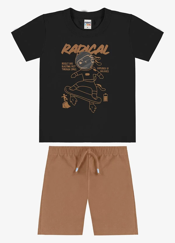 Rovi Kids - Conjunto Camiseta com Bermuda Infantil Preto