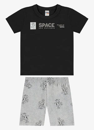 Rovi Kids - Conjunto Camiseta com Bermuda Infantil Preto - ROVI KIDS