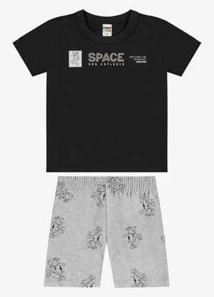 Rovi Kids - Conjunto Camiseta com Bermuda Infantil Preto - ROVI KIDS