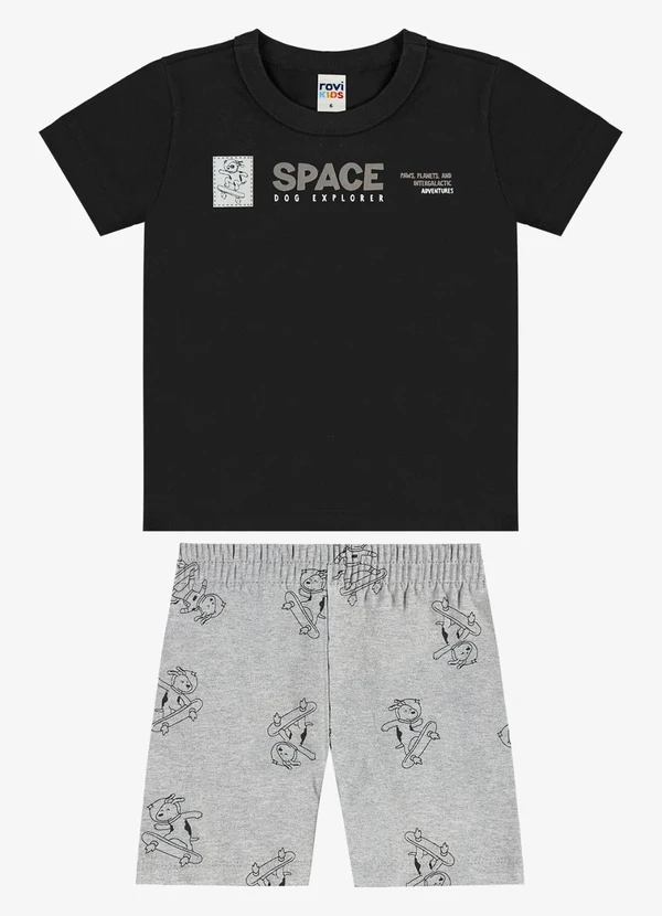 Rovi Kids - Conjunto Camiseta com Bermuda Infantil Preto