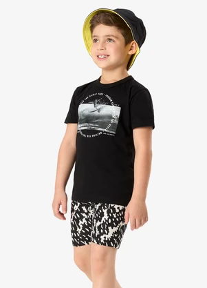 Rovi Kids - Conjunto Camiseta com Bermuda Infantil Preto - ROVI KIDS