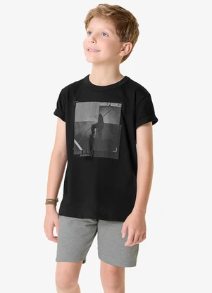 Rovi Kids - Conjunto Camiseta com Bermuda Infantil Preto - ROVI KIDS