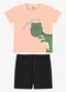 Rovi Kids - Conjunto Camiseta com Bermuda Infantil Preto - variação: Rosa