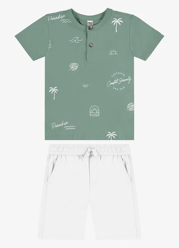 Rovi Kids - Conjunto Camiseta com Bermuda Infantil Verde