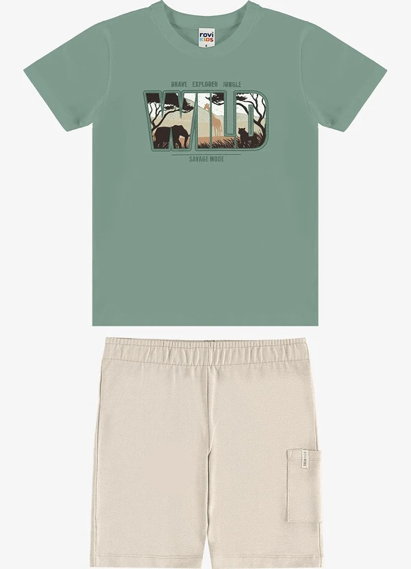 Rovi Kids - Conjunto Camiseta com Bermuda Infantil Verde