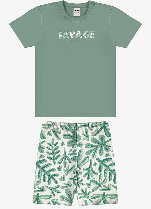 Rovi Kids - Conjunto Camiseta com Bermuda Infantil Verde