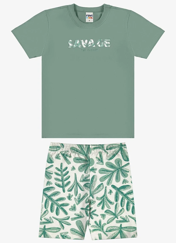Rovi Kids - Conjunto Camiseta com Bermuda Infantil Verde