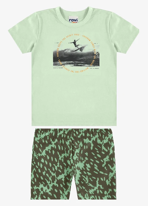 Rovi Kids - Conjunto Camiseta com Bermuda Infantil Verde