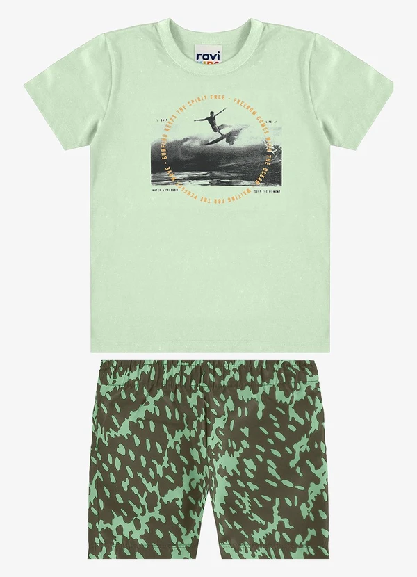 Rovi Kids - Conjunto Camiseta com Bermuda Infantil Verde