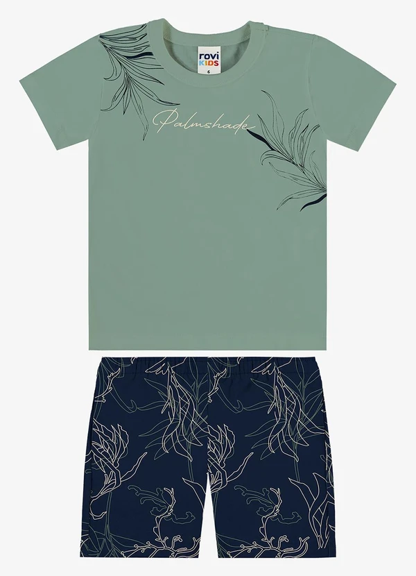 Rovi Kids - Conjunto Camiseta com Bermuda Infantil Verde