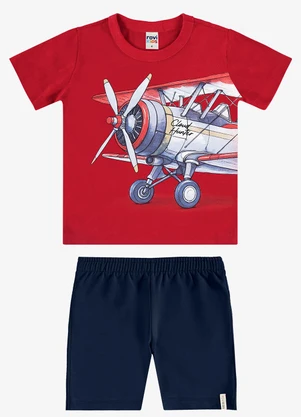 Rovi Kids - Conjunto Camiseta com Bermuda Infantil Vermelho - ROVI KIDS