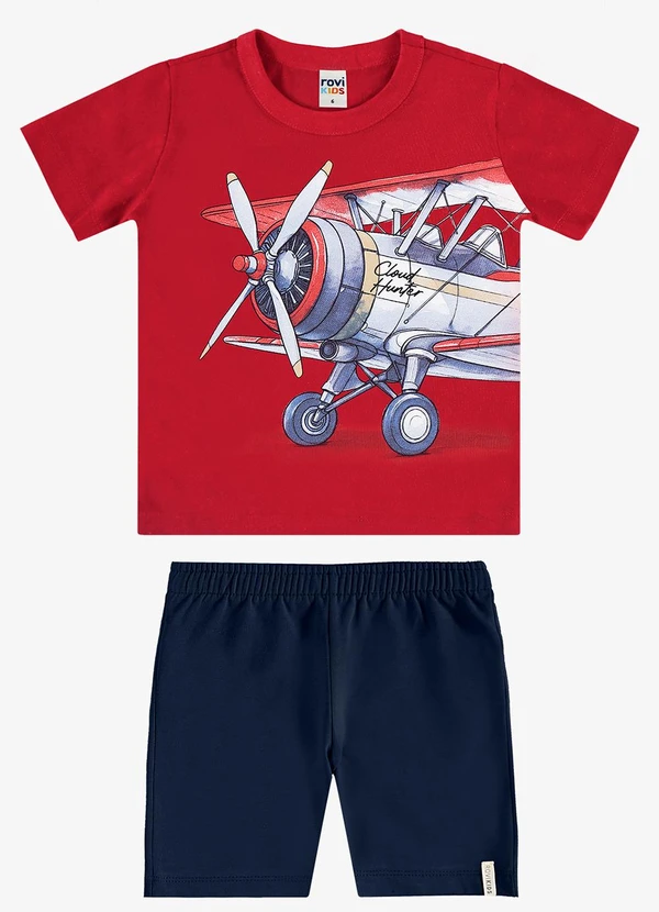 Rovi Kids - Conjunto Camiseta com Bermuda Infantil Vermelho