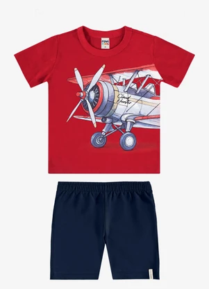 Rovi Kids - Conjunto Camiseta com Bermuda Infantil Vermelho - ROVI KIDS