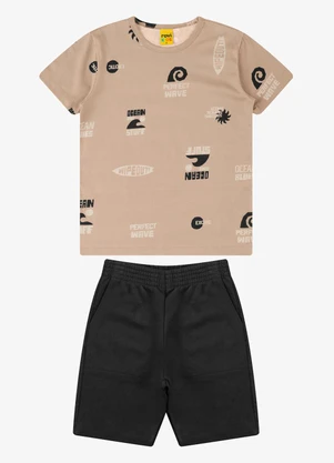 Rovi Kids - Conjunto Camiseta com Bermuda Marrom - ROVI KIDS
