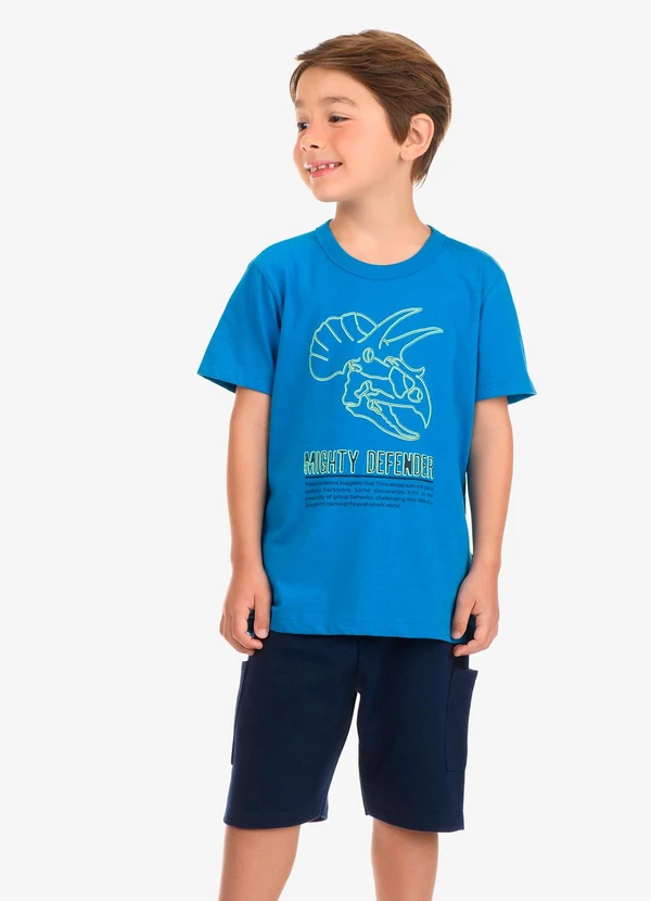 Rovi Kids - Conjunto Camiseta com Bermuda Masculino Azul