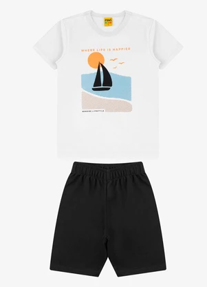 Rovi Kids - Conjunto Camiseta com Bermuda Masculino Branco - ROVI KIDS