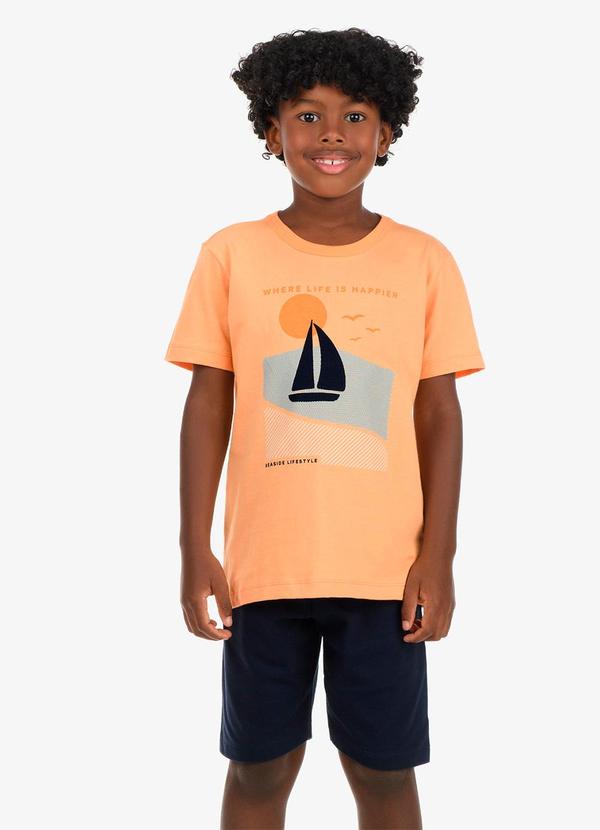 Rovi Kids - Conjunto Camiseta com Bermuda Masculino Laranja