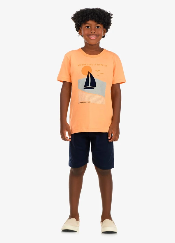 Rovi Kids - Conjunto Camiseta com Bermuda Masculino Laranja 3