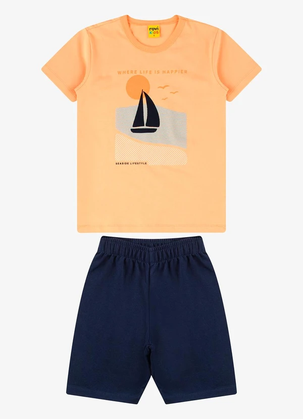 Rovi Kids - Conjunto Camiseta com Bermuda Masculino Laranja 6