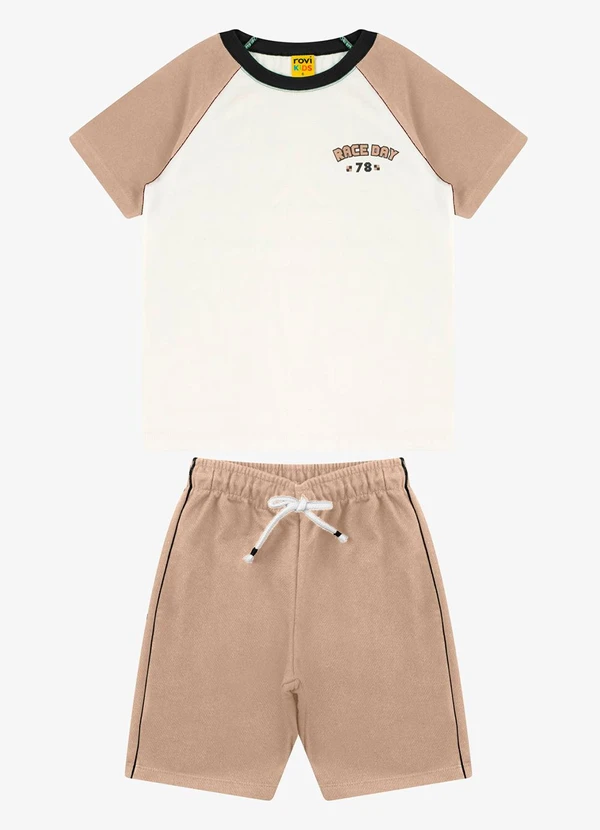 Rovi Kids - Conjunto Camiseta com Bermuda Masculino Marrom