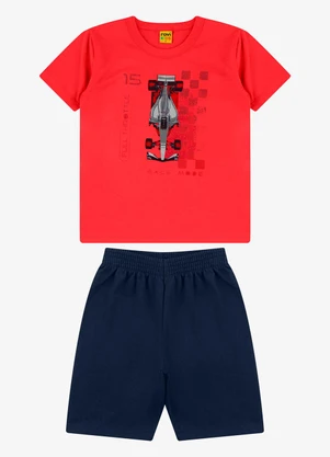 Rovi Kids - Conjunto Camiseta com Bermuda Masculino Vermelho - ROVI KIDS