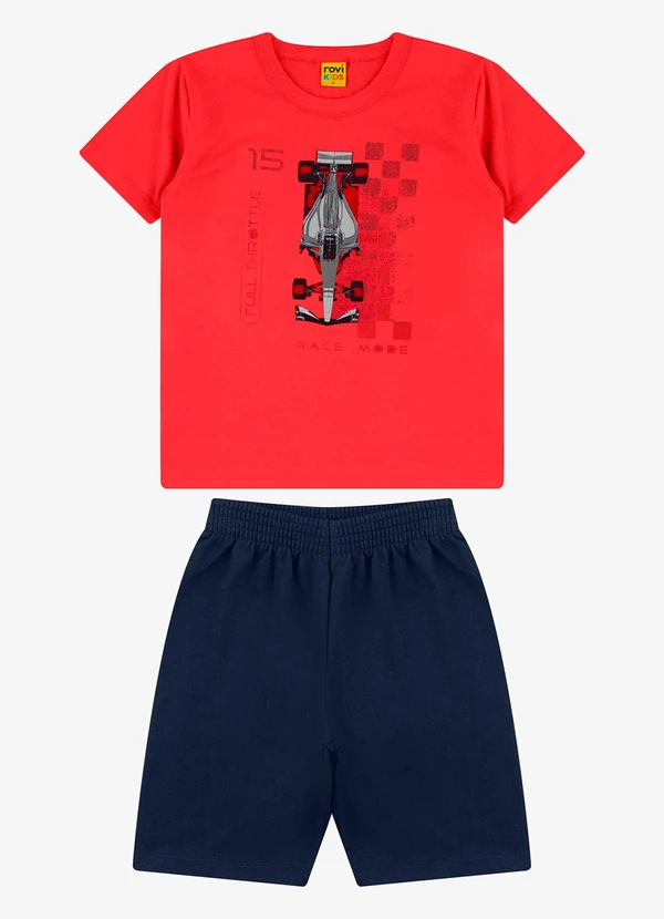 Rovi Kids - Conjunto Camiseta com Bermuda Masculino Vermelho