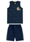 Rovi Kids - Conjunto Camiseta com Bermuda Meia Malha Marrom - variação: Azul