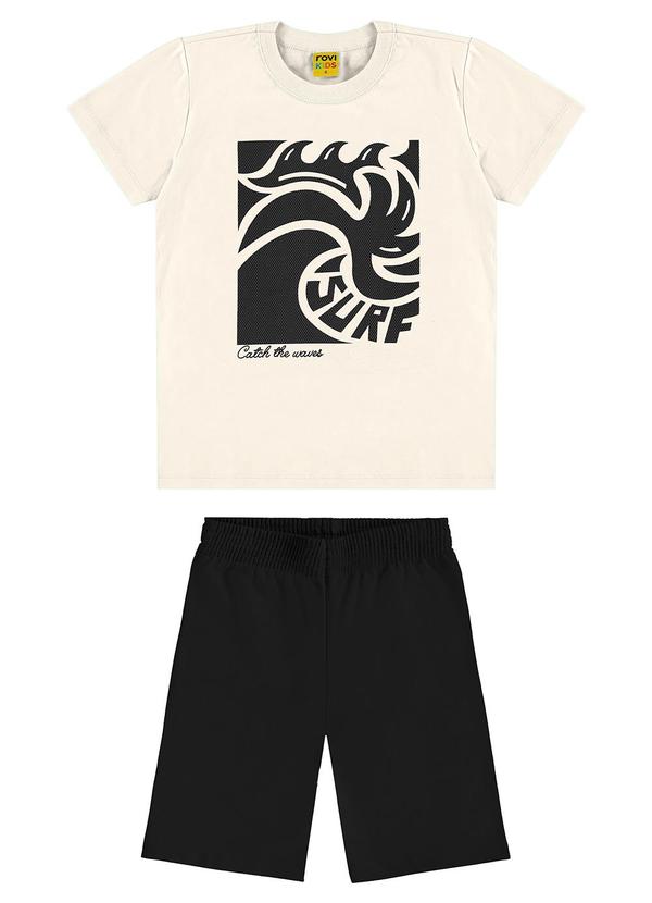 Rovi Kids - Conjunto Camiseta com Bermuda Meia Malha Bege