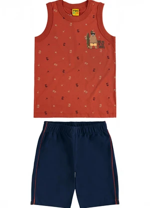 Rovi Kids - Conjunto Camiseta com Bermuda Meia Malha Laranja - ROVI KIDS