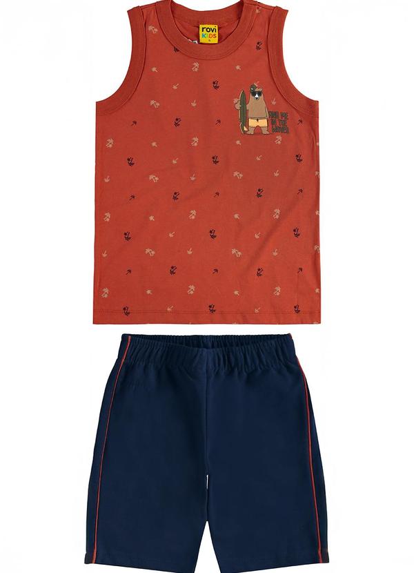 Rovi Kids - Conjunto Camiseta com Bermuda Meia Malha Laranja