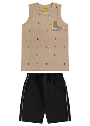 Rovi Kids - Conjunto Camiseta com Bermuda Meia Malha Marrom - ROVI KIDS