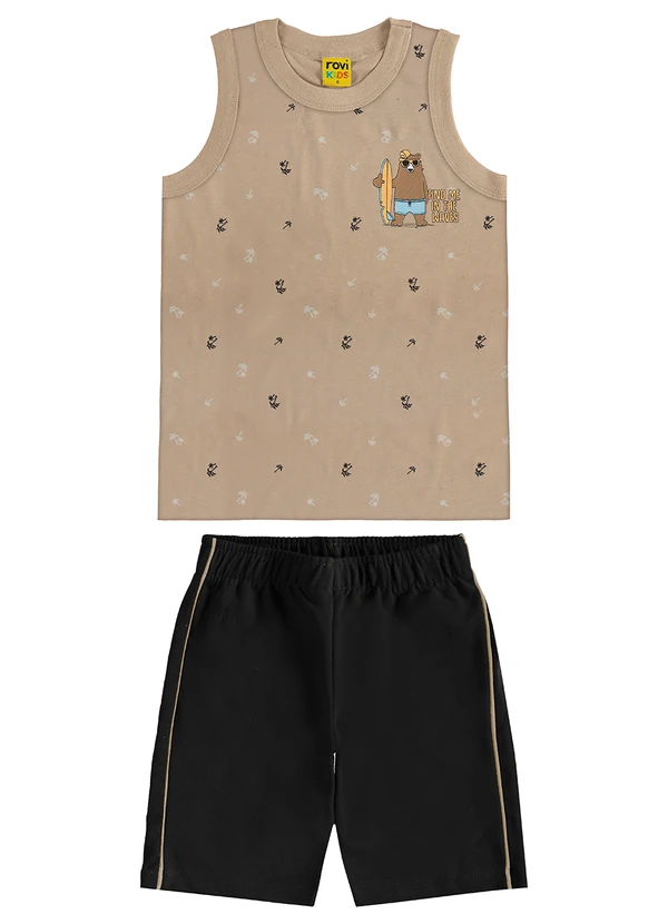 Rovi Kids - Conjunto Camiseta com Bermuda Meia Malha Marrom