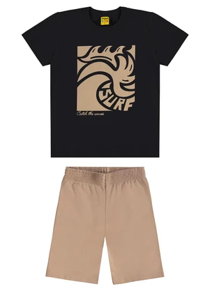 Rovi Kids - Conjunto Camiseta com Bermuda Meia Malha  Preto - ROVI KIDS