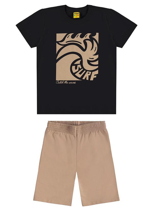 Rovi Kids - Conjunto Camiseta com Bermuda Meia Malha Preto