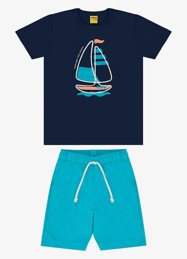 Rovi Kids - Conjunto Camiseta com Bermuda Azul