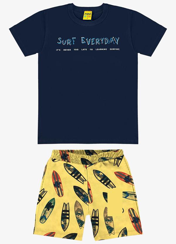 Rovi Kids - Conjunto Camiseta com Bermuda Azul