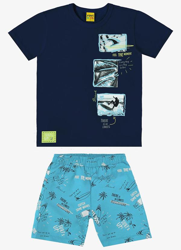 Rovi Kids - Conjunto Camiseta com Bermuda Azul