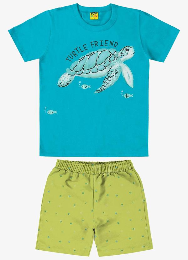 Rovi Kids - Conjunto Camiseta com Bermuda Azul