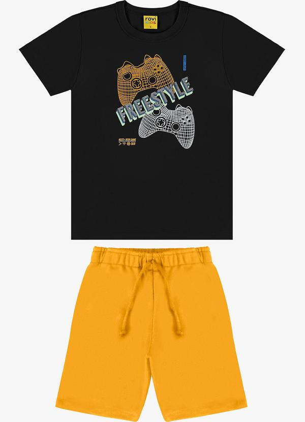 Rovi Kids - Conjunto Camiseta com Bermuda Preto