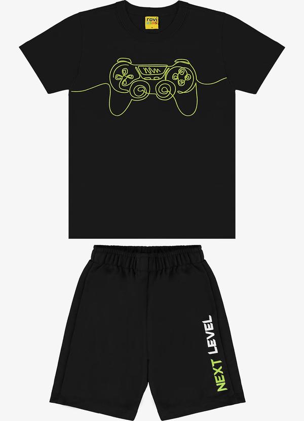 Rovi Kids - Conjunto Camiseta com Bermuda Preto