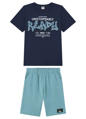 Marlan - Conjunto Camiseta com Estampa e Bermuda Azul - MARLAN