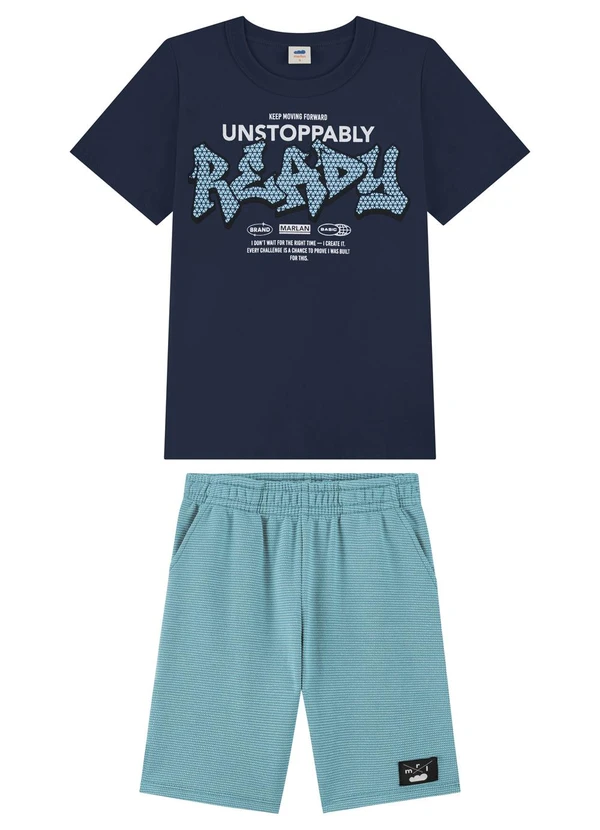 Marlan - Conjunto Camiseta com Estampa e Bermuda Azul