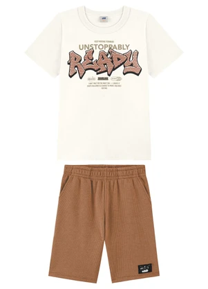 Marlan - Conjunto Camiseta com Estampa e Bermuda Bege - MARLAN