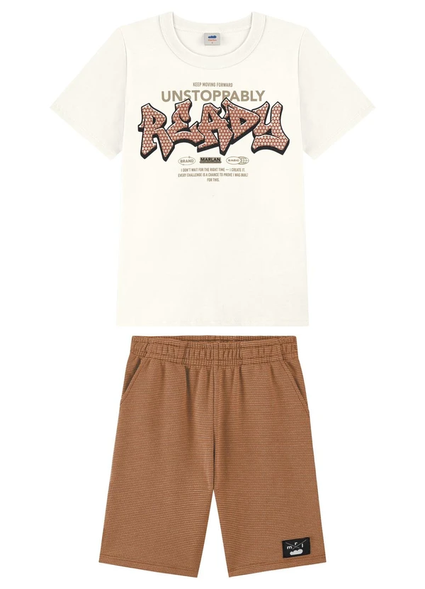 Marlan - Conjunto Camiseta com Estampa e Bermuda Bege