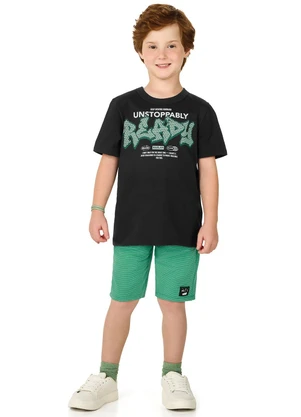Marlan - Conjunto Camiseta com Estampa e Bermuda Preto - MARLAN