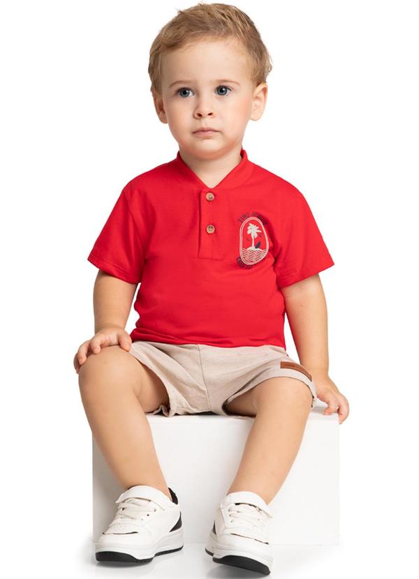 Marlan - Conjunto Camiseta Coqueiro e Bermuda Vermelho