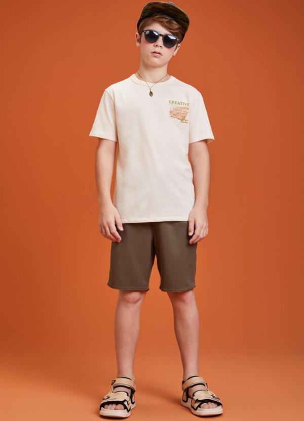 Youccie - Conjunto Camiseta Creme com Bermuda Creme